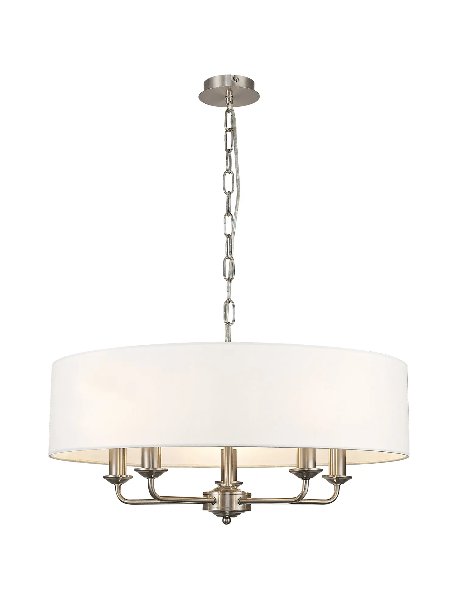 DK0054  Banyan 60cm 5 Light Pendant Satin Nickel; White